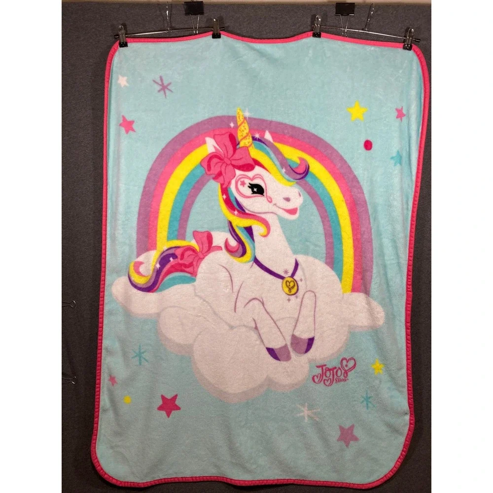 JoJo Siwa Unicorn Rainbow Plush Fleece Throw Blanket Blue Pink 35x46 Kids 2021